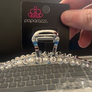 Paparazzi Silver and White Pearl Hair Accessory
